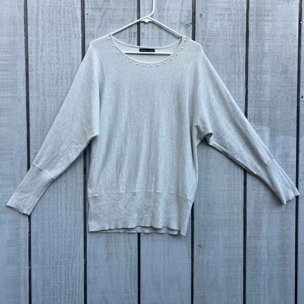 Black Rivet Light Gray Sweater with Pearl Accents